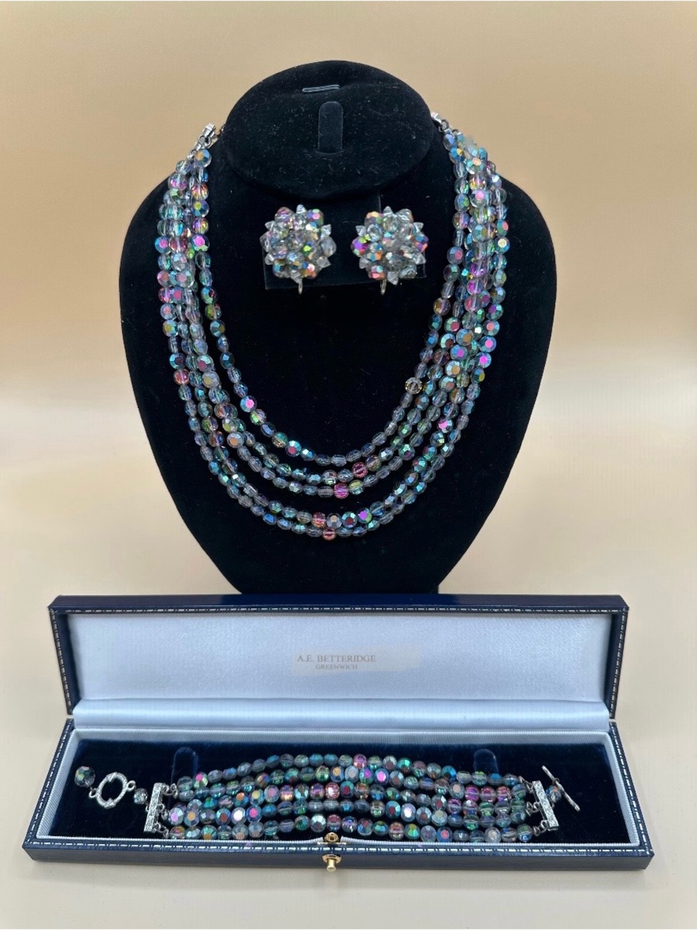 Laguna vintage Aurora Borealis iridescent 3 piece jewelry set